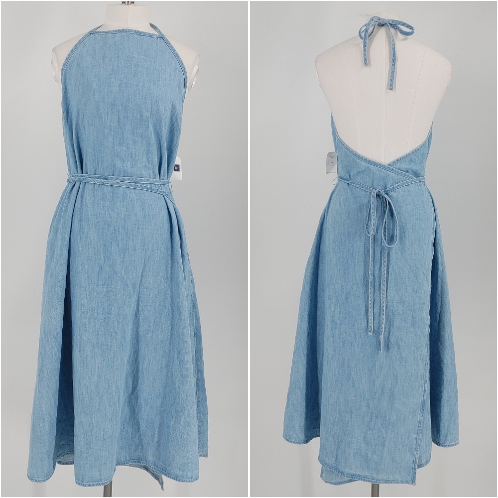 GAP Light Denim Midi Wrap Dress NWT